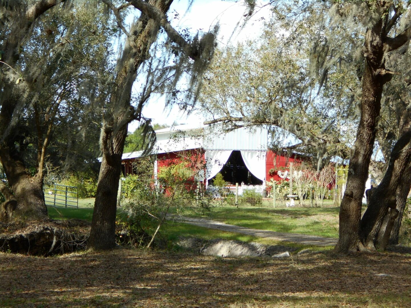 Far view of a barn entrance