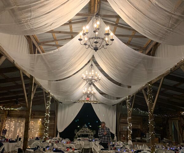 A beautiful wedding venue with chandeliers